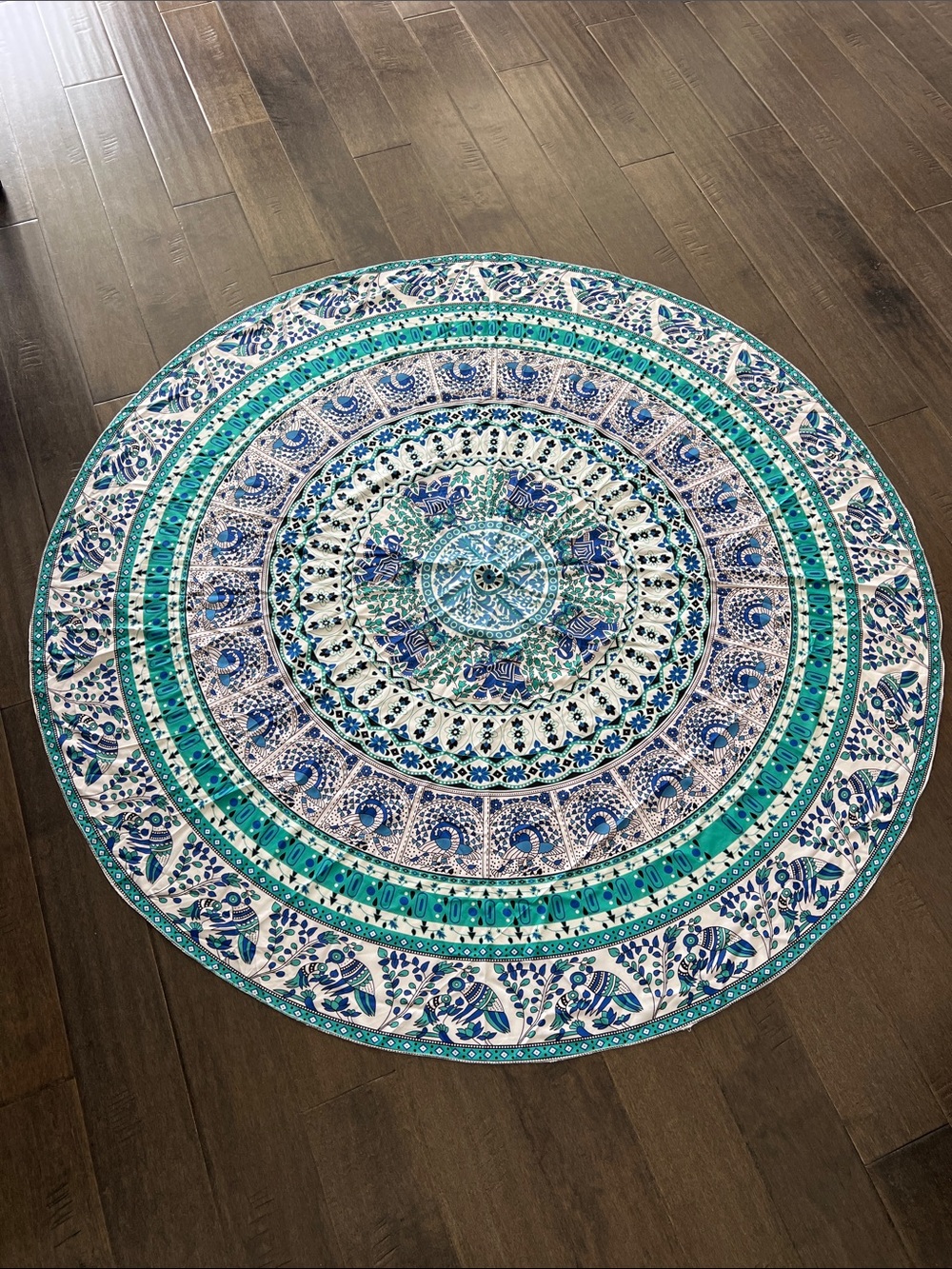 Boho Mandala Round Wall Tapestry in Teal and Blue